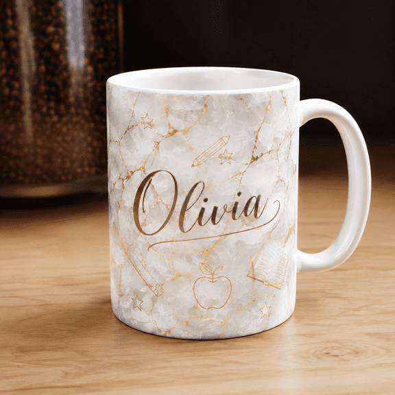 Personalized Marble Coffee Mug Teacher Name Desk Gift
