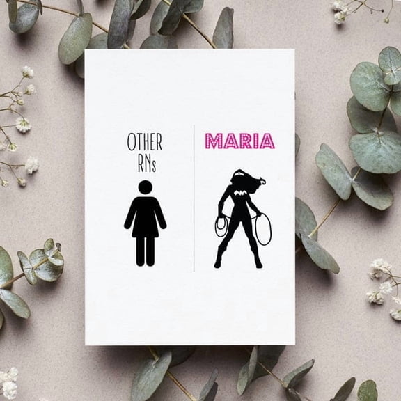 Personalized Maria RN Greeting Card, Funny Registered Nurse Superhero Design, Custom Name Nurse Gift, Appreciation, Congratulations or Birthday Card for Nurses