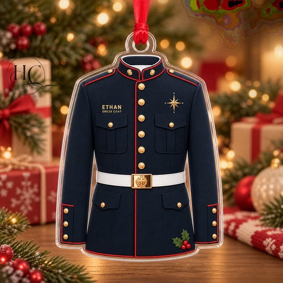 Tree Intital Personalized Marine Dress Uniform Acrylic Christmas Ornament, Navy Coat ...