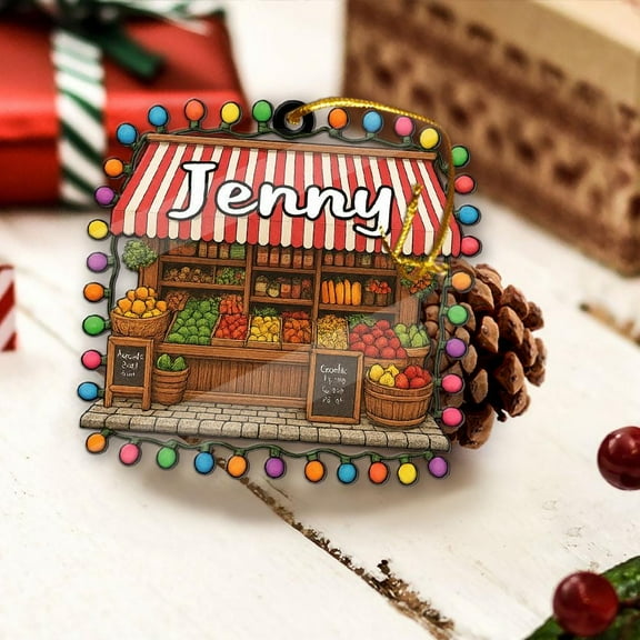 Personalized Market Stand Christmas Ornament 2025 Custom Fruit & Vegetable Shop Acrylic Decor, Farm Stand Holiday Tree Keepsake