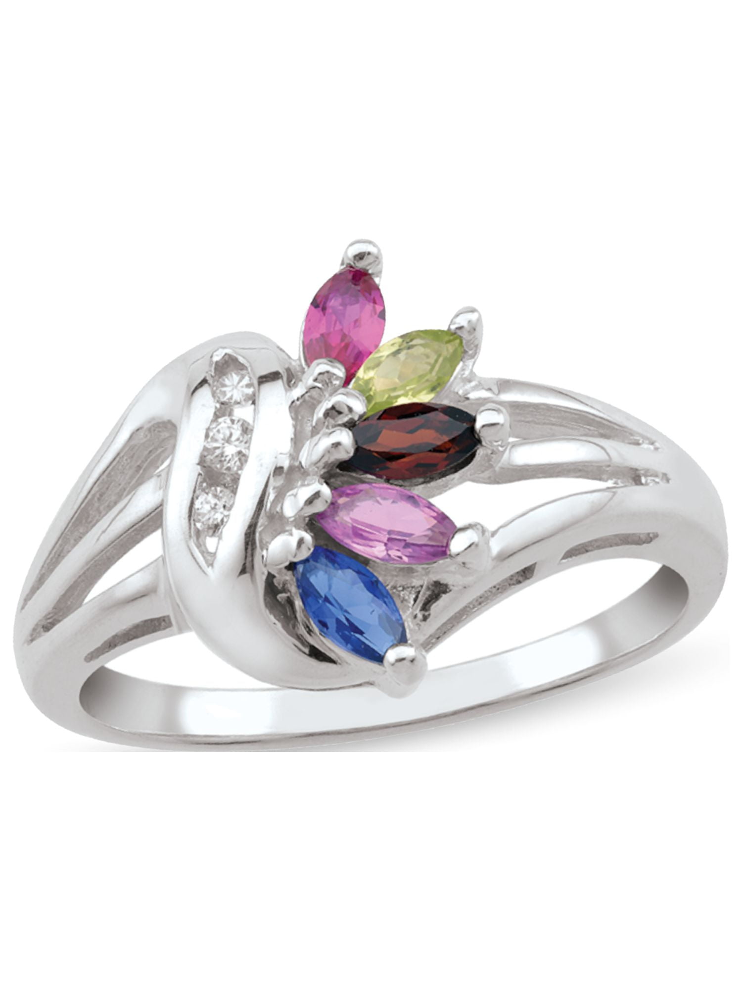 Personalized Marquise Birthstone Ring in Sterling Silver with Diamond Accents by Jewlster