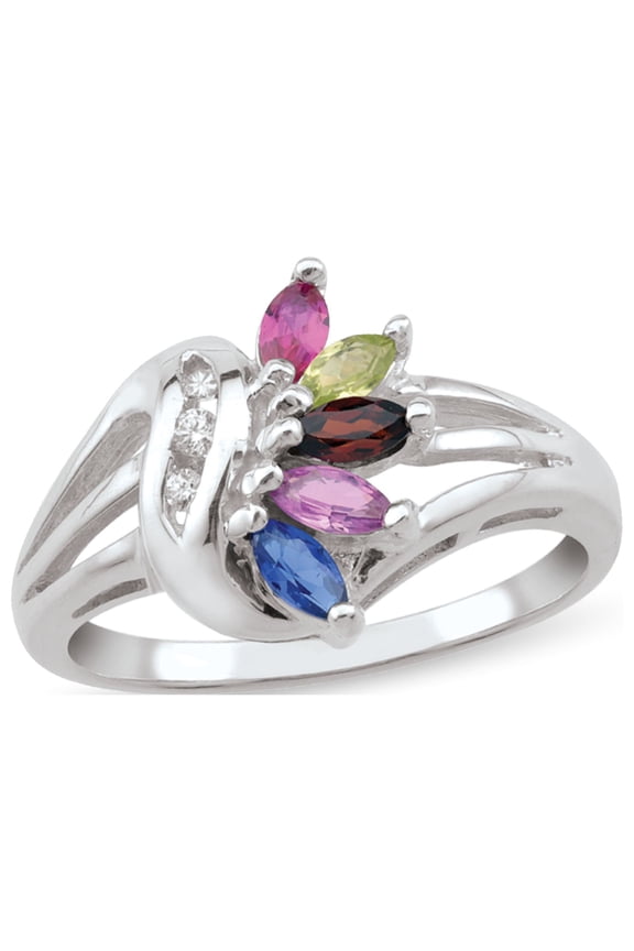 Personalized Marquise Birthstone Ring in Sterling Silver with Diamond Accents by Jewlster