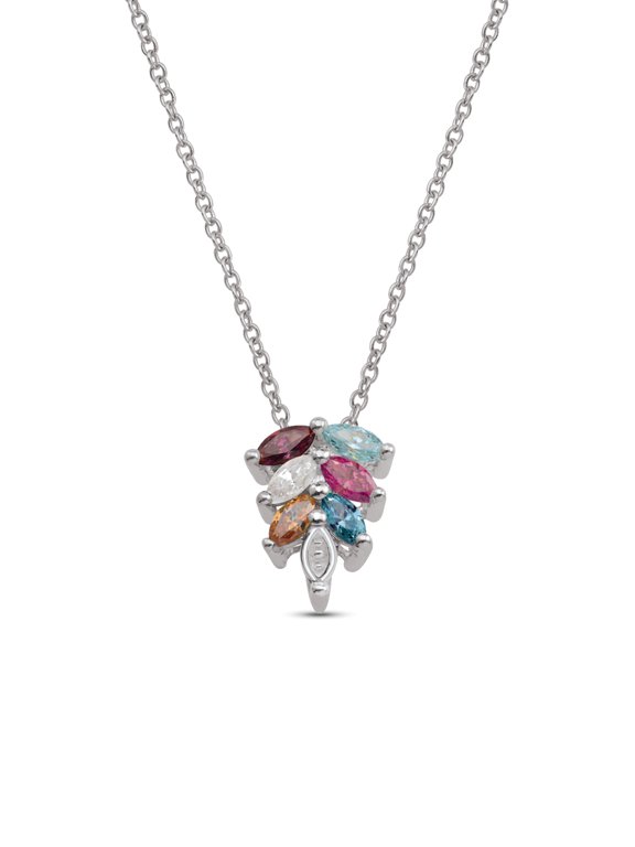 Personalized Marquise Clustered Birthstone Necklace in Sterling Silver by Jewlster