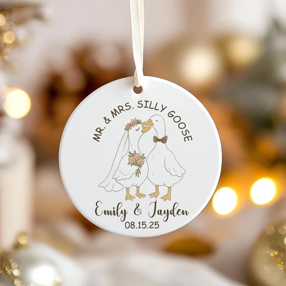 Personalized Married Ornament Gift, First Christmas Married Keepsake, Custom Mr and Mrs Couple Decoration, Funny Silly Goose Ornament