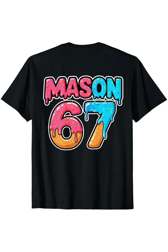 Personalized Mason 67th Birthday T-Shirt Retro Ice Cream Donut Graphic Tee Funny Sweet Treat Apparel for Men Women Unisex