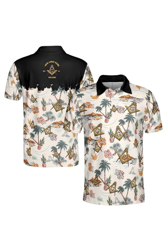 Personalized Masonic Master Mason Tropical Pattern Men's Polo Shirt S-5XL