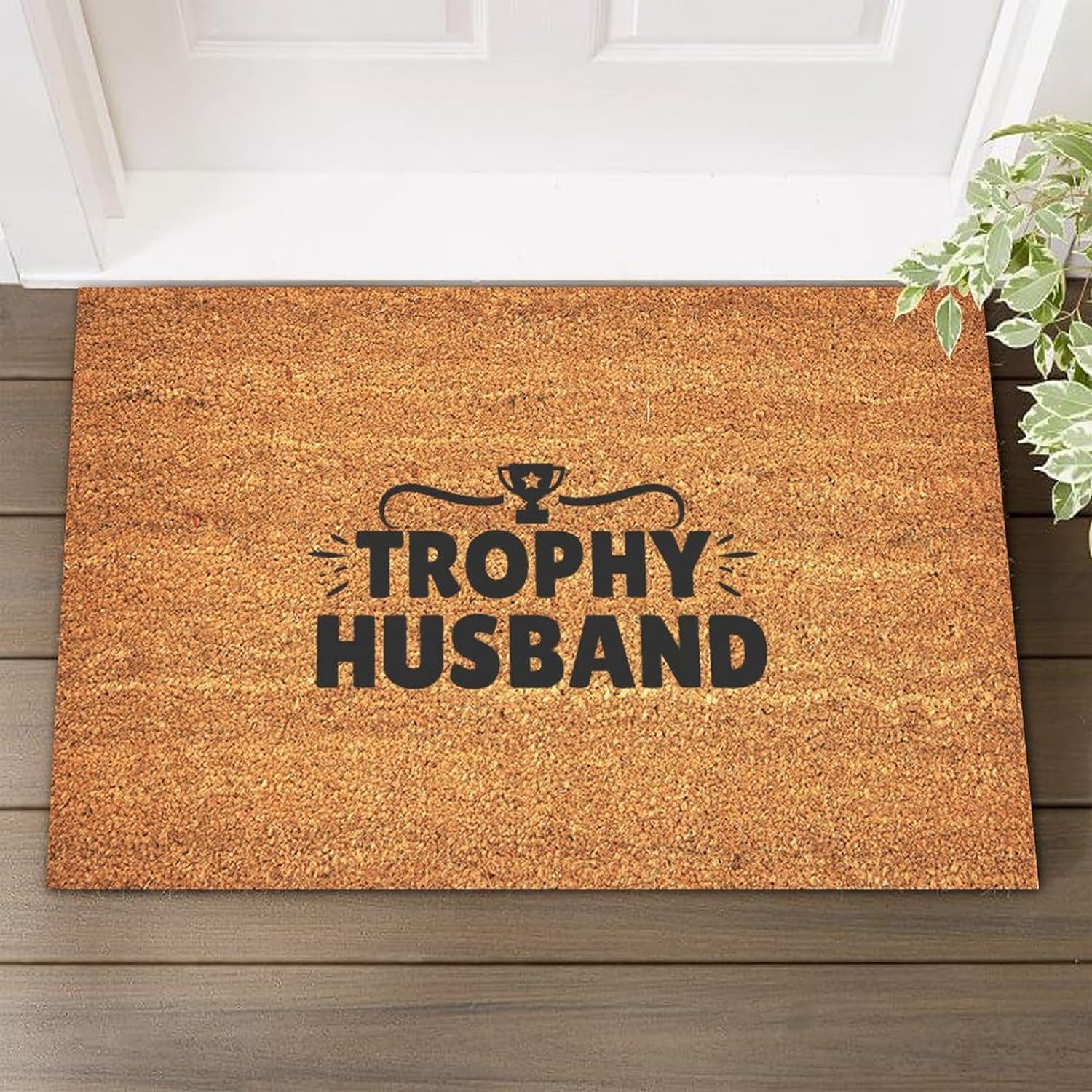 Personalized Mat Trophy Husband Mat Outdoor Funny Front Porch