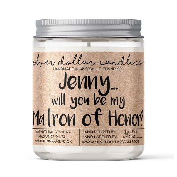 Personalized Matron of Honor Proposal Candle (v3) - 9/16oz 100% All-Natural Soy Wax Handmade Custom Candle