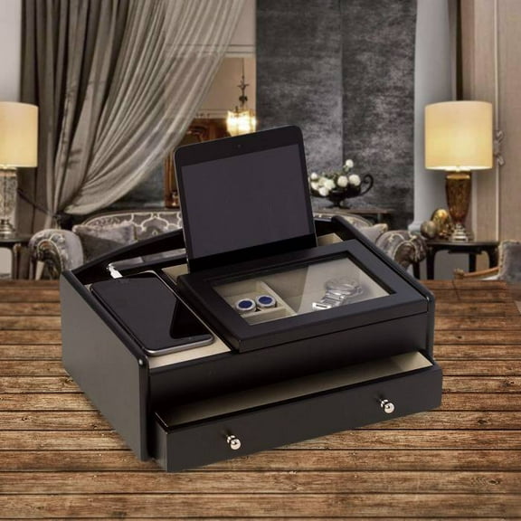 Personalized Matte Black Wood Valet Box