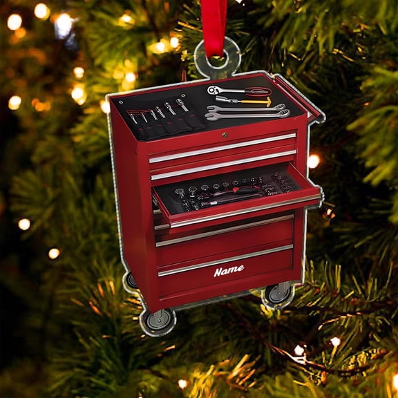 Personalized Mechanic Toolbox 2D Flat Ornament 2025 + Car Garage Tools Decor + Drawer Box Hanging Keepsake + Shop Gift