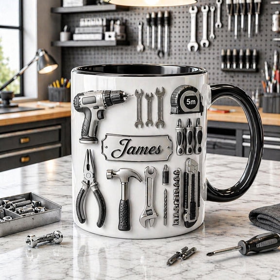 Personalized Mechanic Tools 3D Effect Mug, Gift For Dad, Father's Day Gift For Him, Custom Name Garage Tool Gift, Car Lover