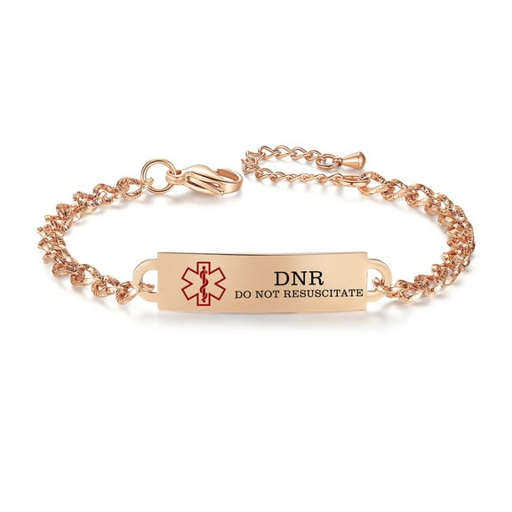 Personalized Medical Alert Bracelet Free Engrave DNR Do Not Resuscitate Rose gold Medical Bracelets women
