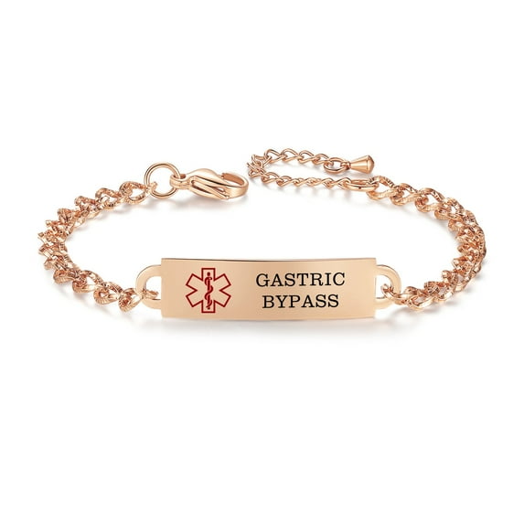 Personalized Medical Alert Bracelet Free Engrave Gastric Bypass Rose gold Medical Bracelets women