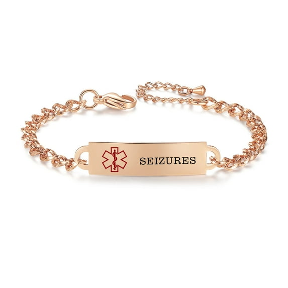 Personalized Medical Alert Bracelet Free Engrave Seizures Rose gold Medical Bracelets women
