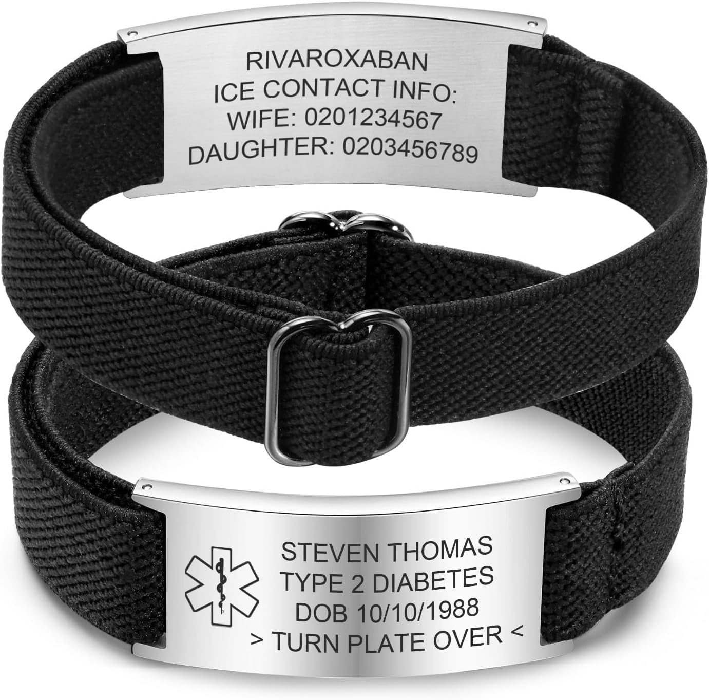 Personalized Medical Alert Bracelet For Men Customized Elastic Strap