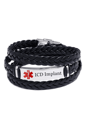 Personalized Medical Alert ID ICD Implant Wrap Leather Bracelet for Men Women, Custom Disease Awareness Emergency Life Saving Alarm Bangle,Medic Identification Jewelry for Patient