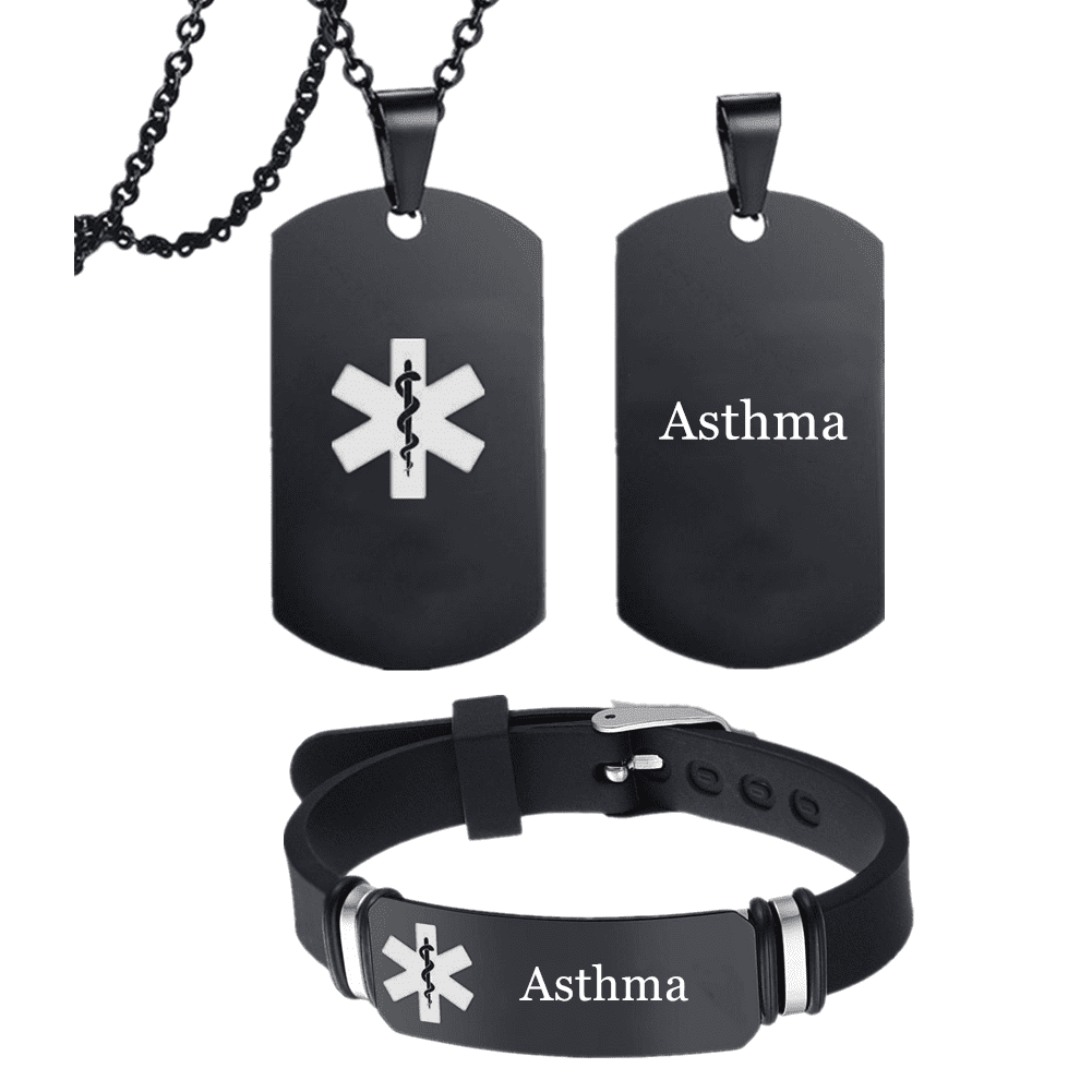 Personalized Medical Alert Identification Alarm Jewelry Set for Kids Women Men Medic ID Silicone Bracelet Necklace Disease Allergy Awareness Wrist