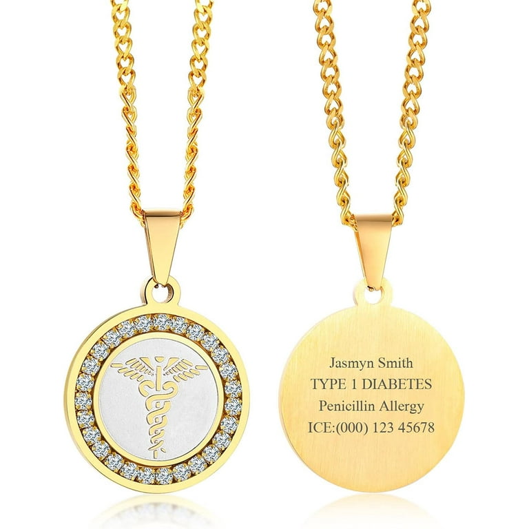 Personalized Medical Alert Necklace Customized Stainless Steel Emergency Medical Id Dog Tag Pendant Necklace For Mens Womens Teens Allergy Alert Identification Necklace 24 Chain Walmart