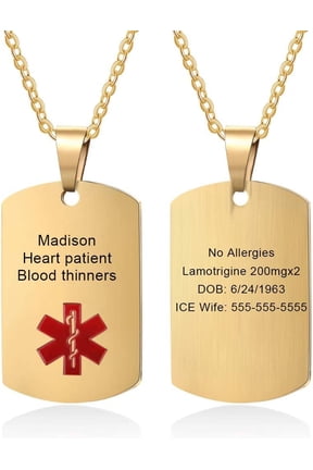 Personalized Medical Alert Necklace for Men Women Engraved Stainless Steel Medical ID Pendant Necklace Custom Life Alert Medical Jewelry