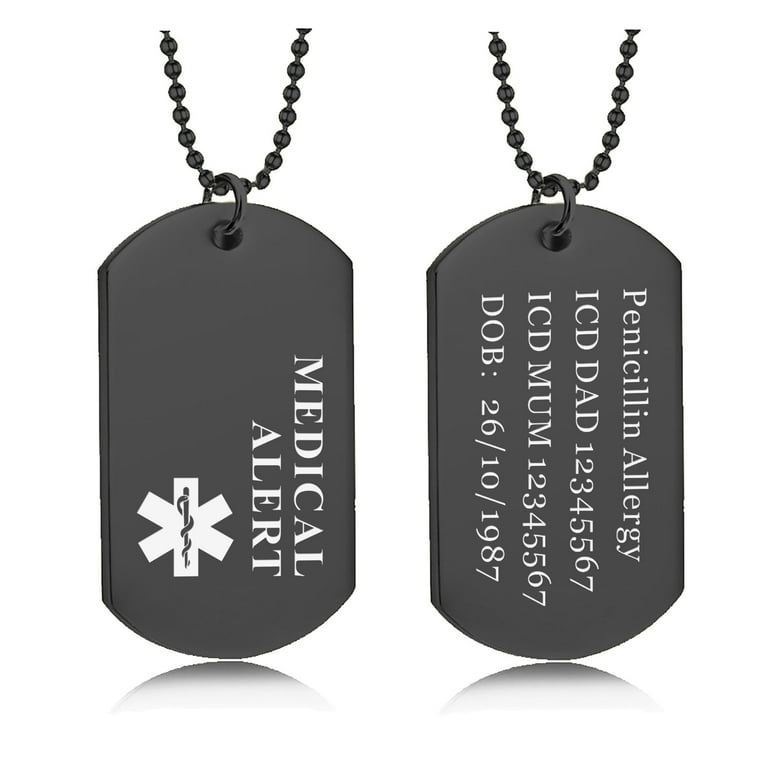 Personalized Medical ID Dog Tags, Medical Alert Necklace for Men