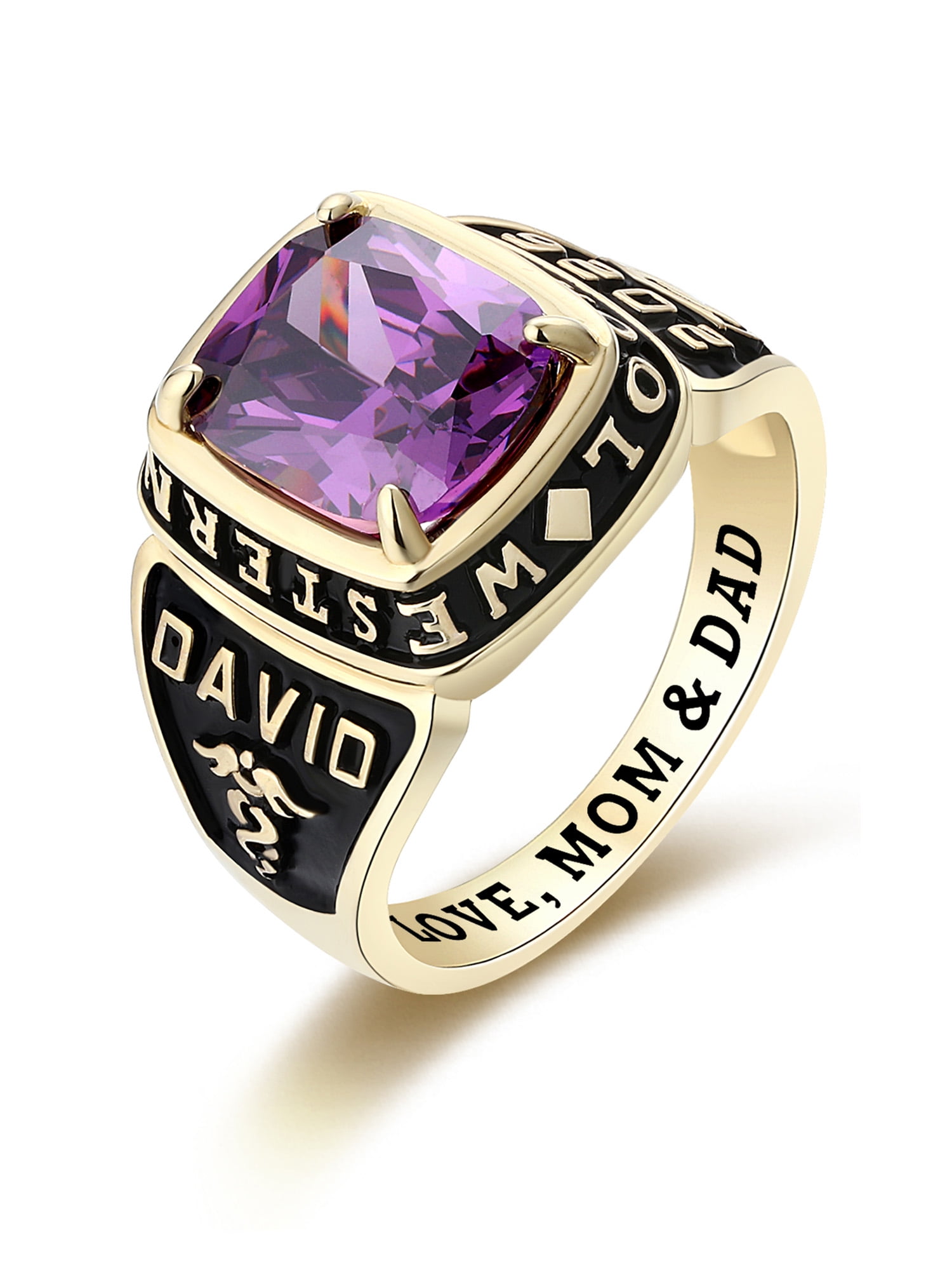 Mementos USA Custom Men's Class Rings 10kt Yellow Gold for High School and College Graduation-Elite