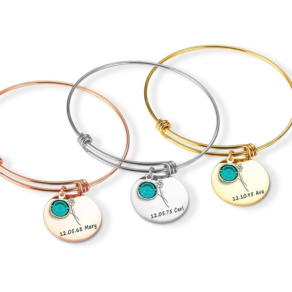 Personalized Memorial Bracelet – Remembrance Jewelry with Name, Date, Birth Flower, and Birthstone – Bereavement Gift, Loss of a Loved One, Sympathy Gift, Engraved Keepsake Bracelet