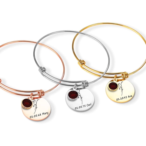 Personalized Memorial Bracelet – Remembrance Jewelry with Name, Date, Birth Flower, and Birthstone – Bereavement Gift, Loss of a Loved One, Sympathy Gift, Engraved Keepsake Bracelet