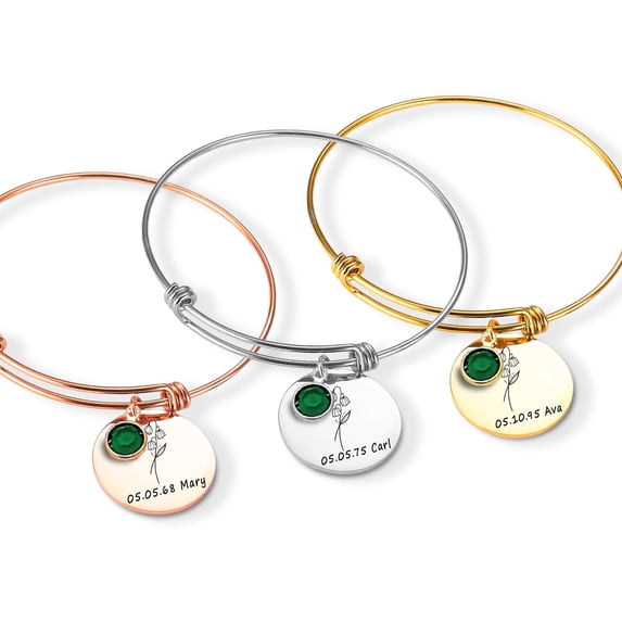 Personalized Memorial Bracelet – Remembrance Jewelry with Name, Date, Birth Flower, and Birthstone – Bereavement Gift, Loss of a Loved One, Sympathy Gift, Engraved Keepsake Bracelet