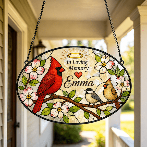 Personalized Memorial Cardinal Window Hanging Suncatcher Sympathy Gift