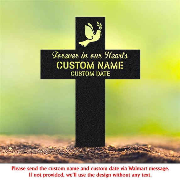 Personalized Memorial Cross Metal – Forever in Our Hearts Grave Marker, Custom Memorial Stake, Loss of Loved One Sympathy Gift, Grave Marker for Cemetery or Garden (6 inches)