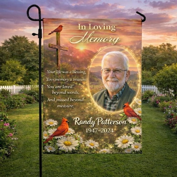 Personalized Memorial Garden Flag Custom Photo, Cardinal Bird Yard Banner Cemetery Sympathy Decor