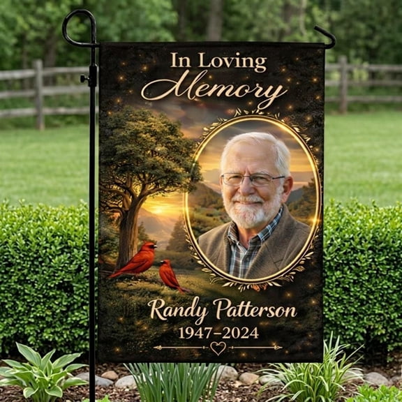 Personalized Memorial Garden Flag Custom Photo Grandma Theme, Cardinal Bird Yard Banner Cemetery Sympathy Gift