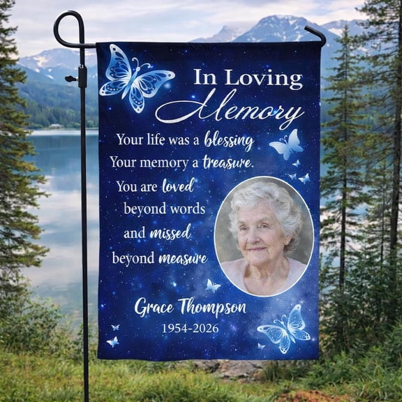 Personalized Memorial Garden Flag Custom Photo, In Loving Memory Yard Banner Cemetery Decor