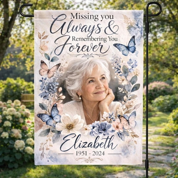 Personalized Memorial Garden Flag Custom Photo, Missing You Forever Yard Banner Sympathy Gift