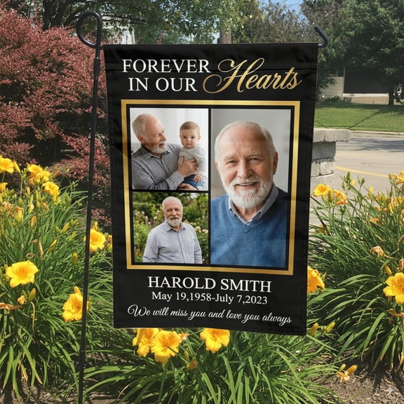 Personalized Memorial Garden Flag Forever In Our Hearts Custom Photo Collage Remembrance Y
