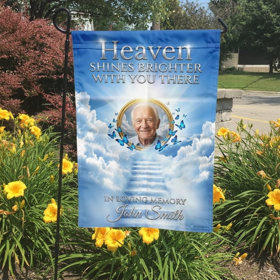 Personalized Memorial Garden Flag Heaven Shines Brighter With You Photo Gift Custom Rememb