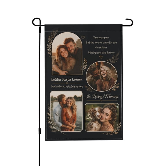 Personalized Memorial Garden Flag With 4 Photo Collage and Custom Text In Loving Memory Outdoor Yard Decor 12x18 in