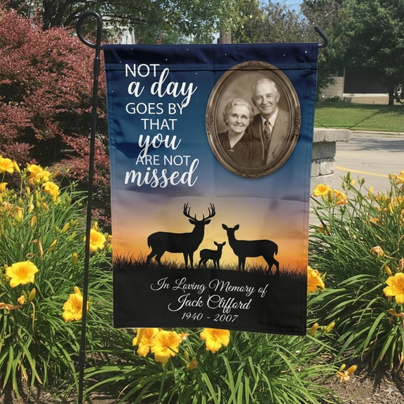 Personalized Memorial Garden Flag with Photo Custom In Loving Memory Deer Scene Bereavemen