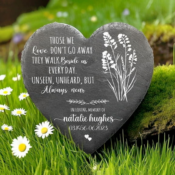 Personalized Memorial Garden Stone – Sympathy Gift for Loss of Loved One, In Memory of Mom or Dad, Slate Grave Marker & Remembrance Keepsake