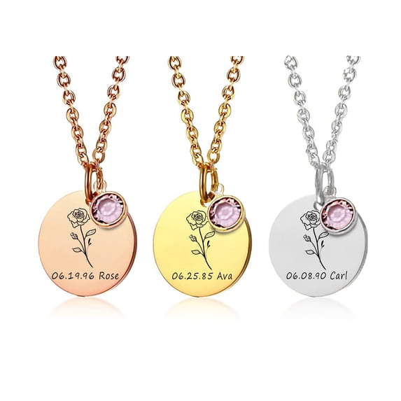 Personalized Memorial Necklace – Remembrance Jewelry with Name, Date, Birth Flower, and Birthstone – Bereavement Gift, Loss of a Loved One, Sympathy Gift, Engraved Keepsake Necklace