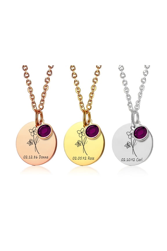 Personalized Memorial Necklace – Remembrance Jewelry with Name, Date, Birth Flower, and Birthstone – Bereavement Gift, Loss of a Loved One, Sympathy Gift, Engraved Keepsake Necklace