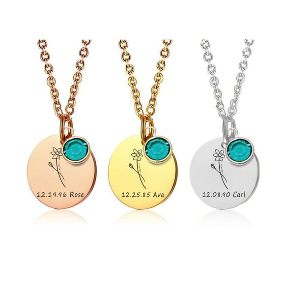 Personalized Memorial Necklace – Remembrance Jewelry with Name, Date, Birth Flower, and Birthstone – Bereavement Gift, Loss of a Loved One, Sympathy Gift, Engraved Keepsake Necklace