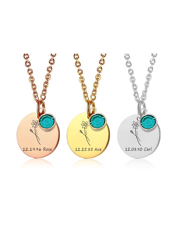 Personalized Memorial Necklace – Remembrance Jewelry with Name, Date, Birth Flower, and Birthstone – Bereavement Gift, Loss of a Loved One, Sympathy Gift, Engraved Keepsake Necklace