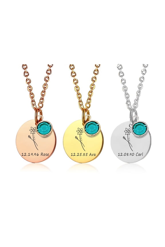 Personalized Memorial Necklace – Remembrance Jewelry with Name, Date, Birth Flower, and Birthstone – Bereavement Gift, Loss of a Loved One, Sympathy Gift, Engraved Keepsake Necklace