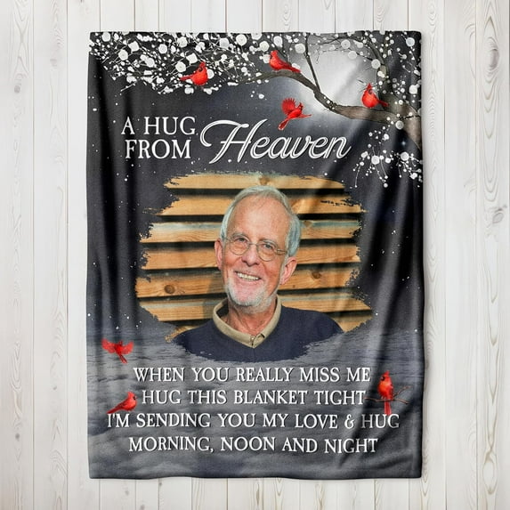 Personalized Memorial Photo Blanket Gift, A Hug from Heaven, Loss of Mother Father Sympathy Gift, Memorial Gift for Family Members Mom Dad Grandma Grandpa (Style-01)