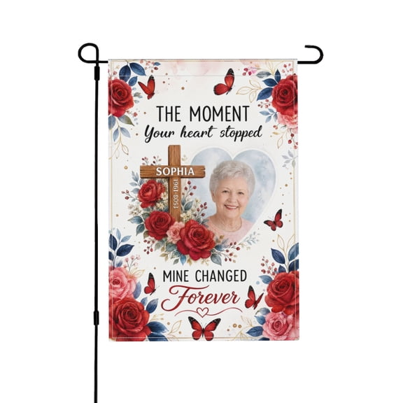 Personalized Memorial Photo Garden Flag with Custom Name and Dates for Yard and Grave Marker 12x18 in