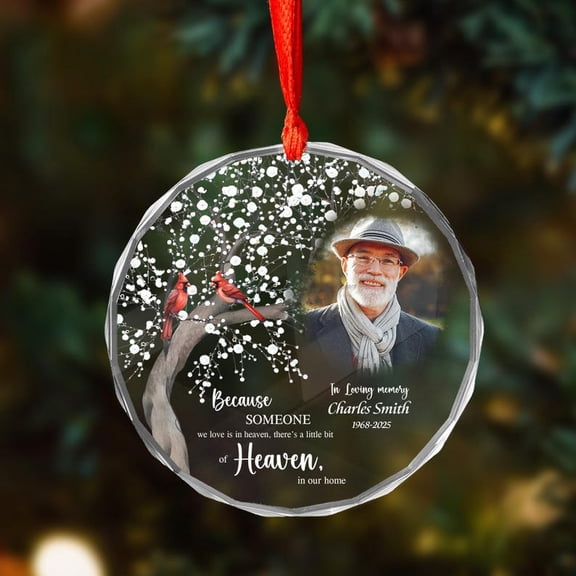 Personalized Memorial Photo Glass Ornament with Custom Family Name and Picture, Remembrance Keepsake, Sympathy Gift and Christmas Tree Decor for Family, Friends, Parents or Meaningful Memory Displays