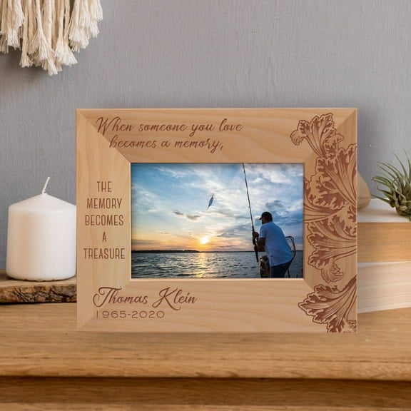 Personalized Memorial Picture Frame, Wooden Photo Frame, Custom Photo Frame, Memorial Gift, Couples Picture Frame, Anniversary Gift Ideas-5" x 3 1/2" Brown Horizontal