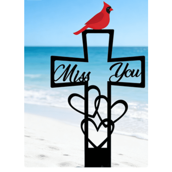 Personalized Memorial Plaque Outdoor Cardinal Cross Grave Stake Sympathy Gift
