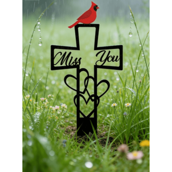 Personalized Memorial Plaque Outdoor Cardinal Cross Grave Stake Sympathy Gift